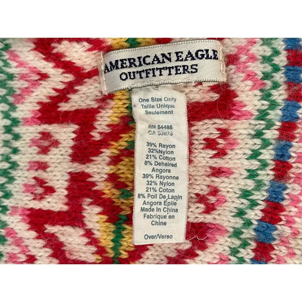 American Eagle Outfitters Cotton Angora Blend Red, Cream Fair Isle Skinny Scarf